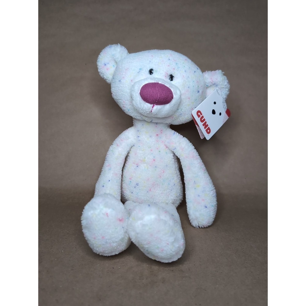 Gund Toothpick Rainbow Confetti Bear 6061451 Plush Stuffed Animal White 16"